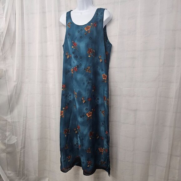 Blue Rust Floral Sleeveless Maxi Dress Reversible Boho M+ - Picture 8 of 10